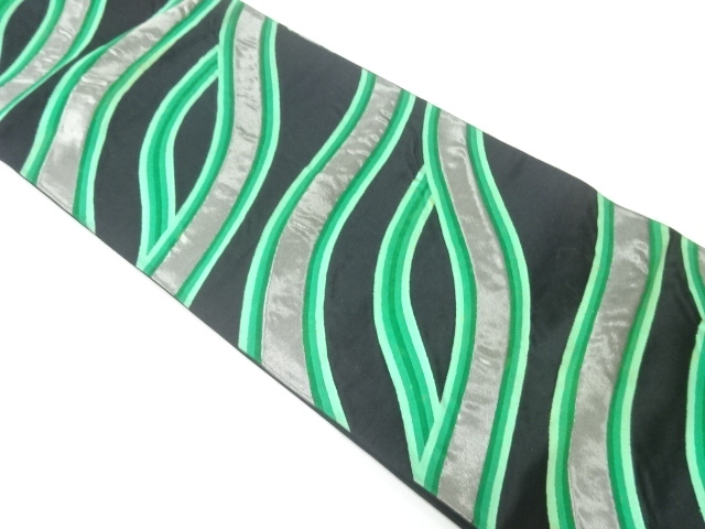 JAPANESE KIMONO / ANTIQUE FUKURO OBI / SILK / WOVEN ABSTRACT STRIPE